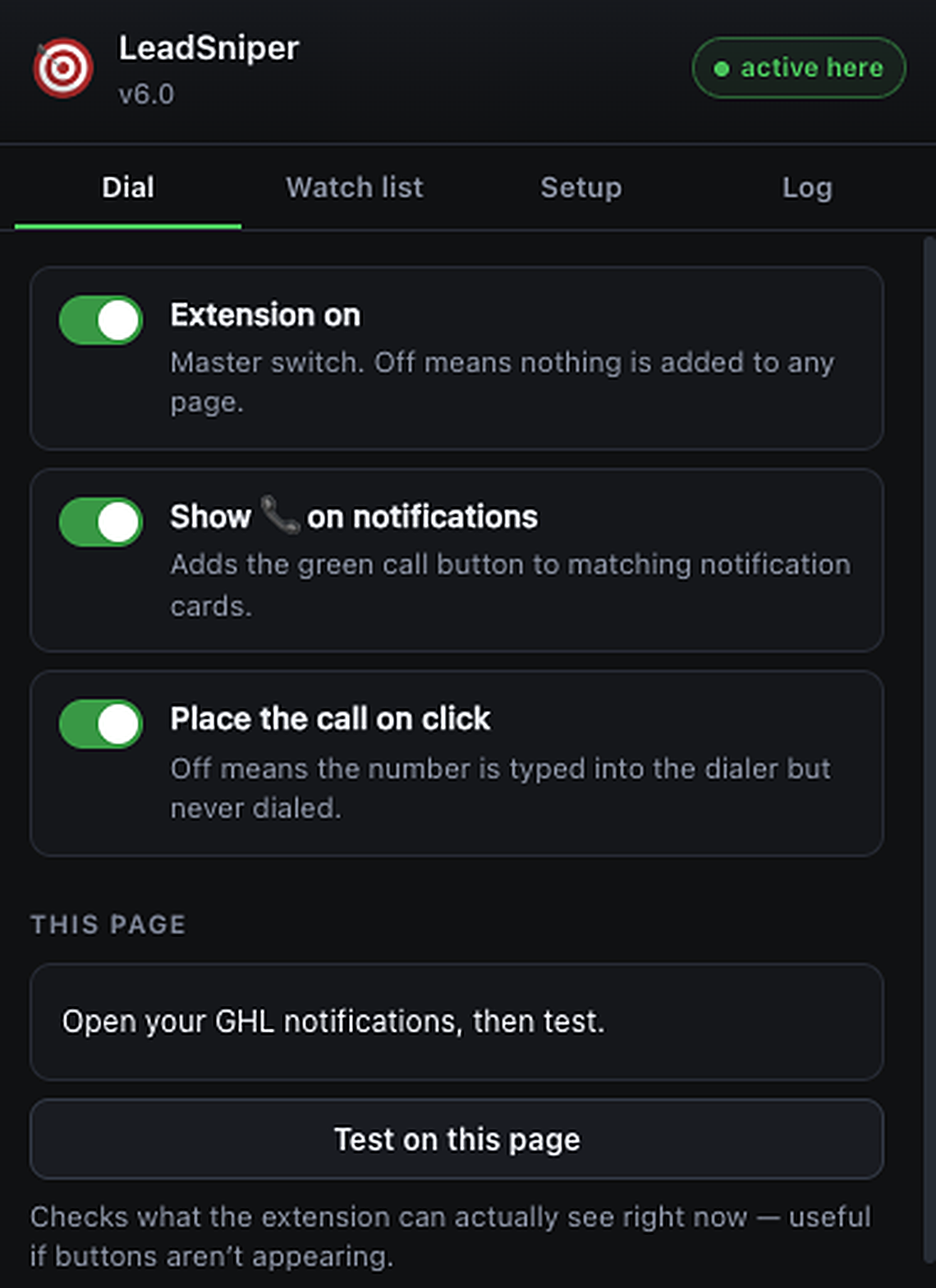 LeadSniper Chrome extension popup with dial settings
